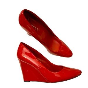 Ralph Lauren red patent leather wedge shoes